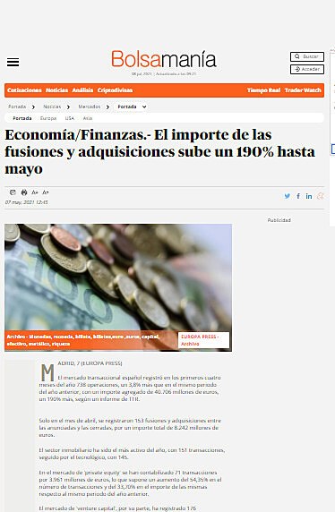 El importe de las fusiones y adquisiciones sube un 190% hasta mayo